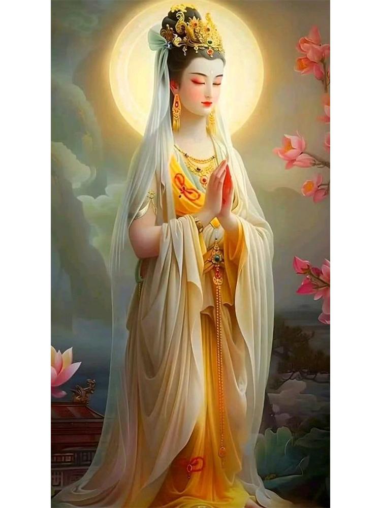 Цветная статуя Будды Гуаньинь, вышивка своими руками, полный квадрат/круглый бриллиант 5d, вышивка крестом, мозаика, буддийское зачатие, лотос