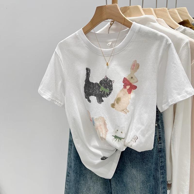 Футболки с короткими рукавами Harajuku с забавным рисунком, женские летние футболки из чистого хлопка, повседневные футболки большого размера в корейском стиле, белые топы Y2k