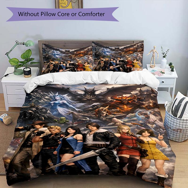 3pcs Duvet Cover Set (1*Duvet Cover + 2*Pillowcase, Without Core), Final Fantasy Print Bedding Set, Bedroom Decor, All‑Season, Birthday Gift