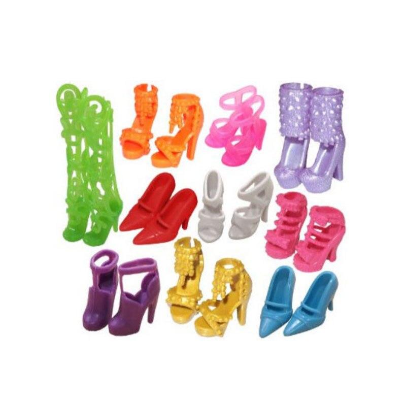 10 Pairs Doll Shoes For Barbie Doll Mix Style High Heels Sandals Boots Colorful Assorted Shoes Accessories Baby Xmas DIY Toys