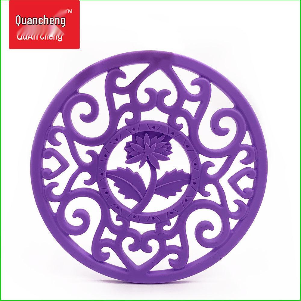 Силиконовая подставка под горячее в форме хризантемы - Круглая, Защита от ожогов, Термостойкая подкладка, Полая, Утолщенная, Среднего размера.