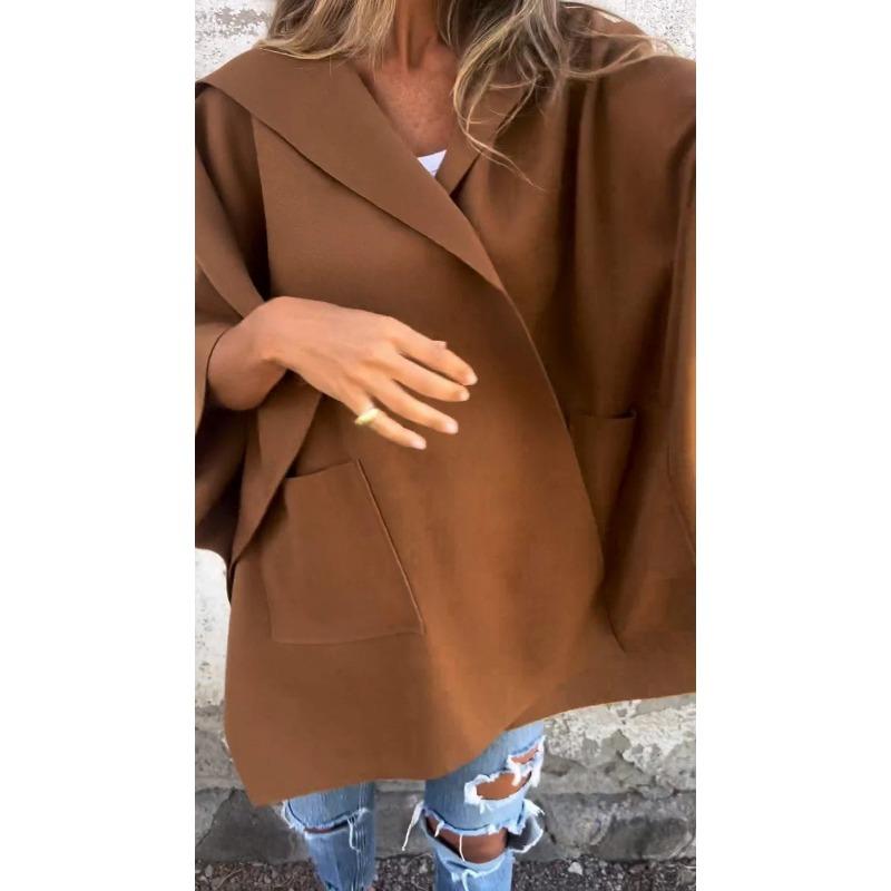 Autumn and Winter Women's Shawl Lapel One-piece Cape Jacket