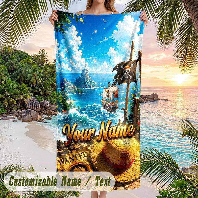 One Piece Beach Towel, Personalized Custom Name Text, Quick Dry Large Absorbent Towel For Beach Pool