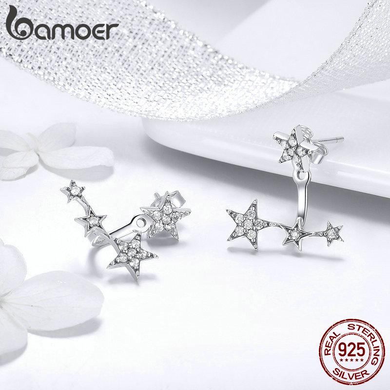 Аутентичные серьги BAMOER из стерлингового серебра 925 пробы с прозрачными цирконами и люминесцентными лампами