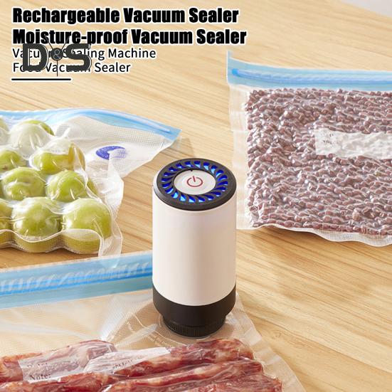 Mini Vacuum Sealer Machine Good Sealing Moisture-Proof 2-in-1 Extraction Inflation Rechargeable Kitchen Gadget for Meat Fish Vegetables Fruits