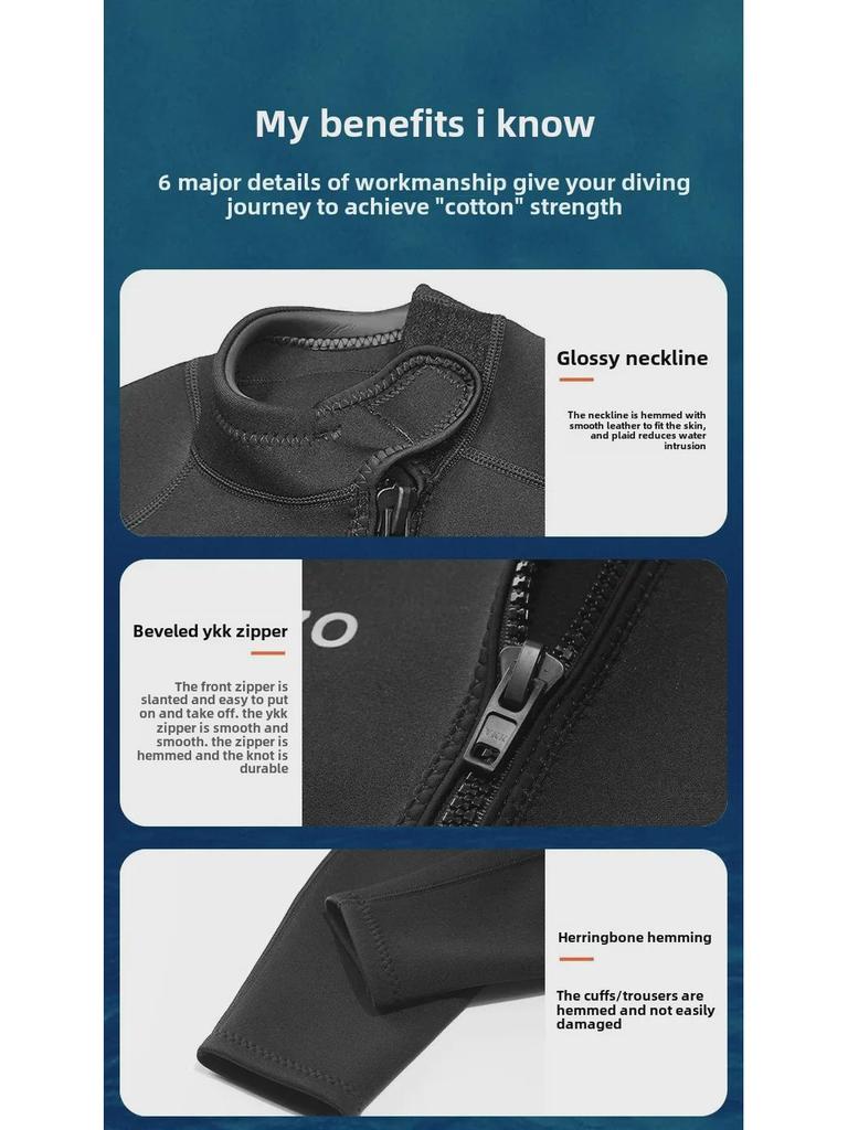 OUZO Men's 3mm Thick Warm Diving Suit - One-Piece Cold-Proof for Diving, Snorkeling, Surfing, and Winter Swimming