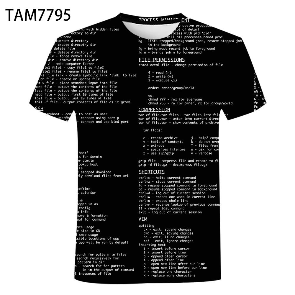 Летняя мужская и женская рубашка 3DT, секс-уличная одежда, футболка с короткими рукавами в стиле хип-хоп, Amoled Terminal Linux