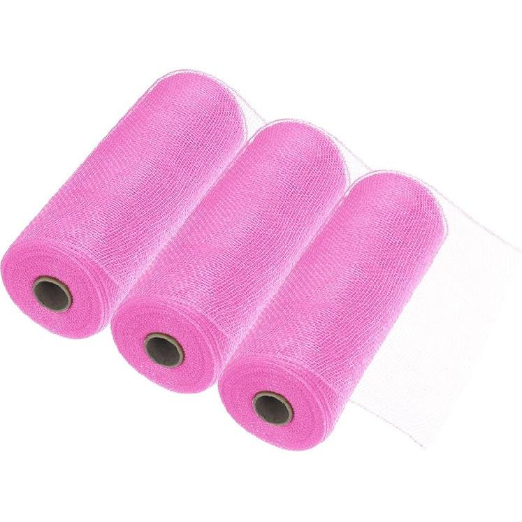 MECCANIXITY 3pcs 10 Inch Poly Burlap Mesh for Wreath, Decorative Mesh Fabric Ribbon 10 Yard for Fall Easter Christmas Flower Bow, Dark Green