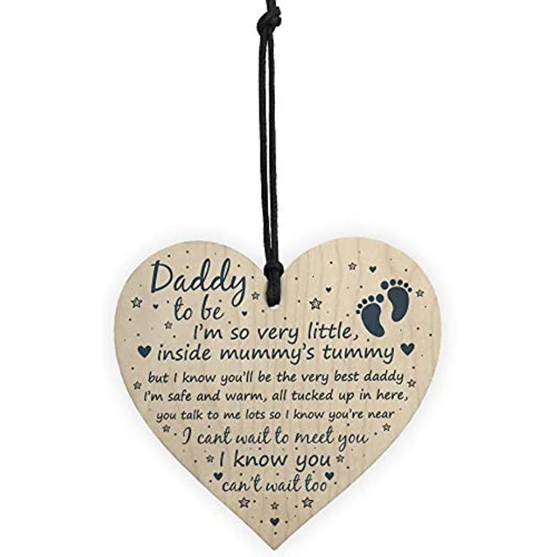 Wooden Heart Card Daddy To Be Sign Gifts from Bump for Dad/Father New Born Baby Son Daughter Plaque New Dad Gifts