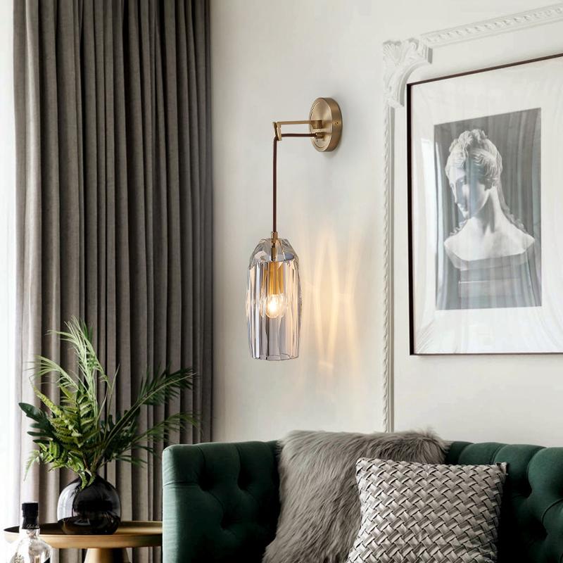 Nordic creative living room Crystal wall lamp fashion modern minimalist model bedside copper wall lamp bedroom Corridor