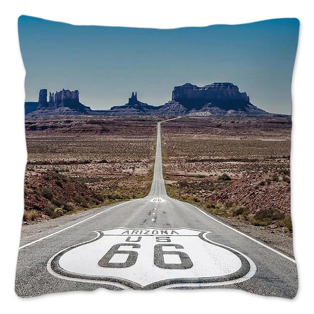 Наволочка Route 66 Retro, украшение для дома, полиэстер, наволочка для дивана, наволочка для автомобиля, натуральный пейзаж, Funda Cojin