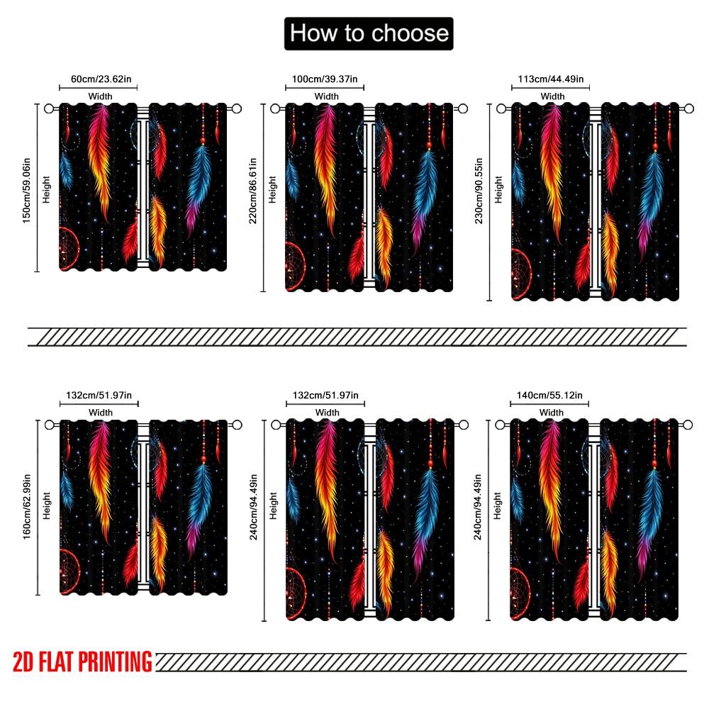 2D flat printing 2pcs Curtain Window Treatment Curtains Colorful Dreamcatchers and Feathers Digital Printed Polyester Drapes All