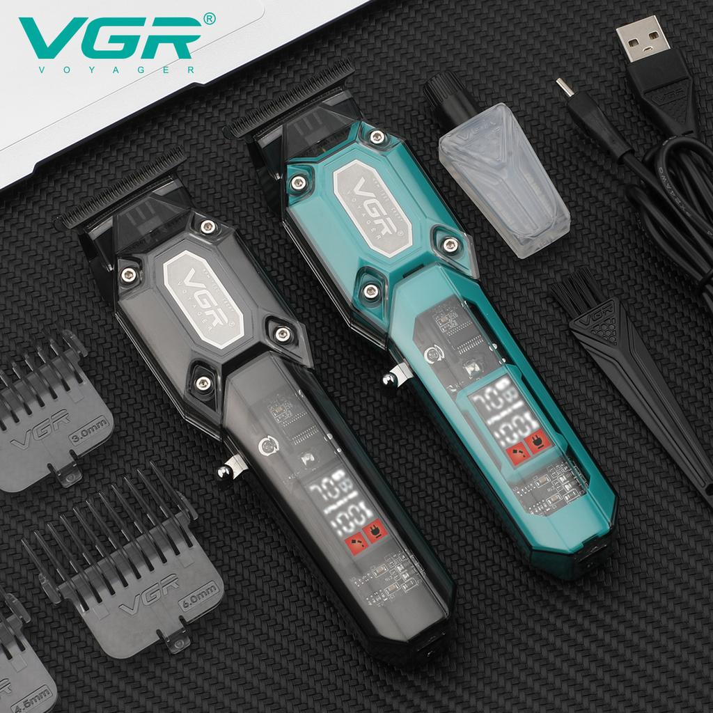 Новая Т-образная бритва-триммер VGR 900 с прозрачным корпусом, электрическая профессиональная машинка для стрижки волос для мужчин, светодиодная интеллектуальная цифровая резьба, электрический триммер
