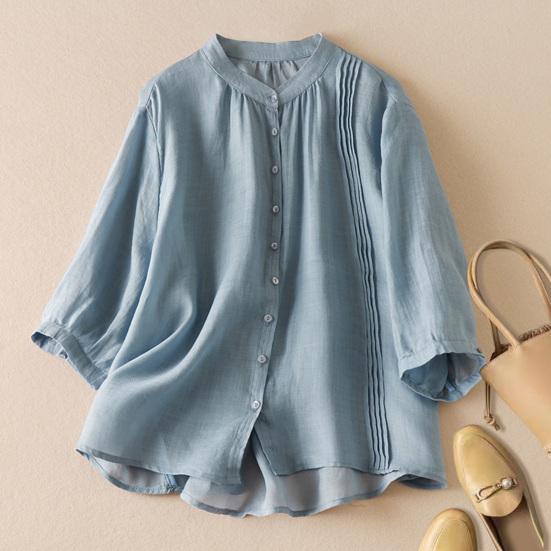 Женская рубашка с воротником-стойкой, коротким рукавом, пуговицами, планкой, рубашка, топы, однотонные