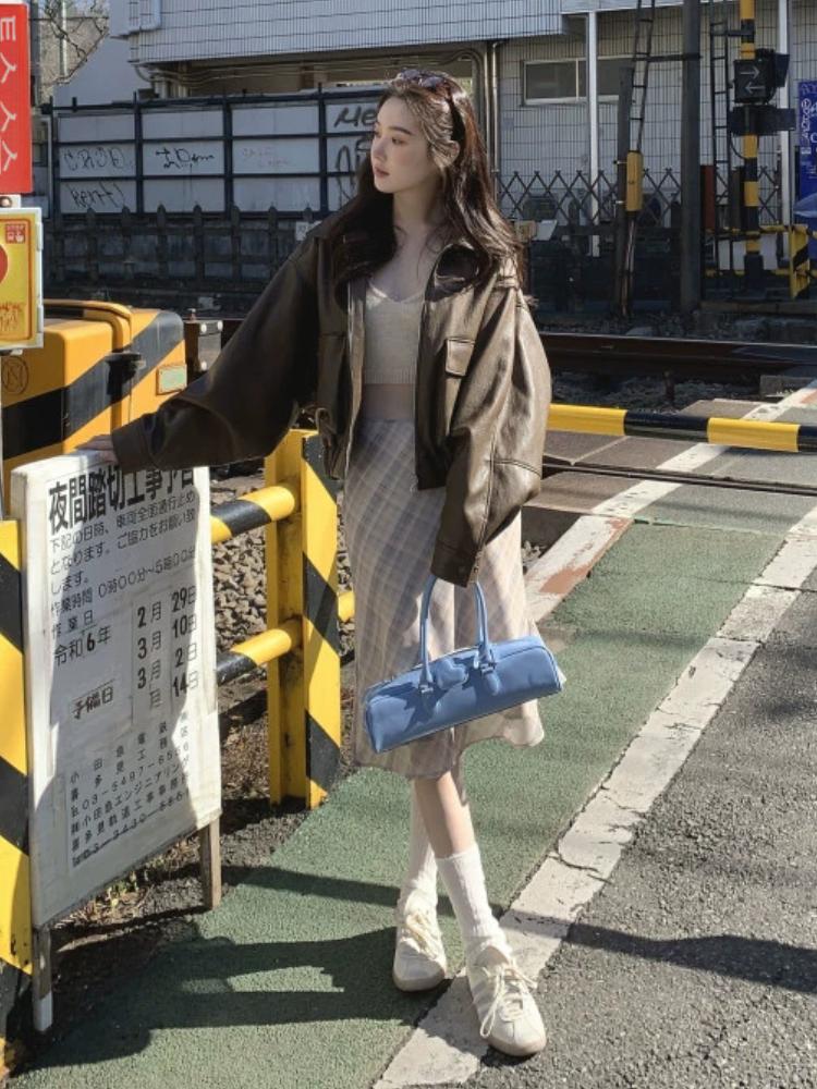 Harajuku шикарная весенняя элегантная длинная юбка женская французская клетчатая ретро трапециевидная одежда женская винтажная повседневная юбка-миди с высокой талией