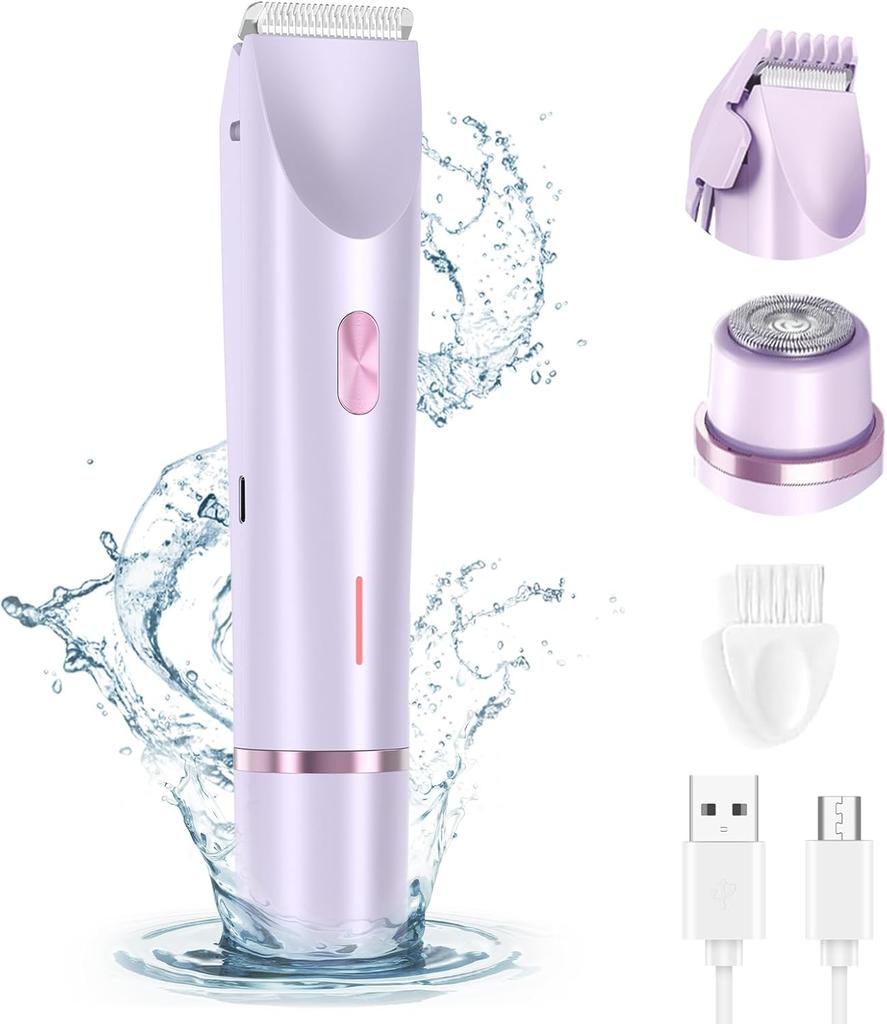 Электробритва для женщин Водонепроницаемая бритва для влажной и сухой стрижки 2 в 1 Двойная головка Триммер для волос в зоне бикини Съемная головка бритвы