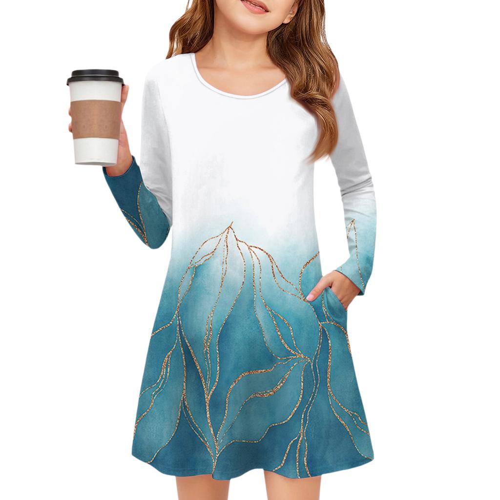 Girls' Long Sleeve Dress - Color Pocket Dress