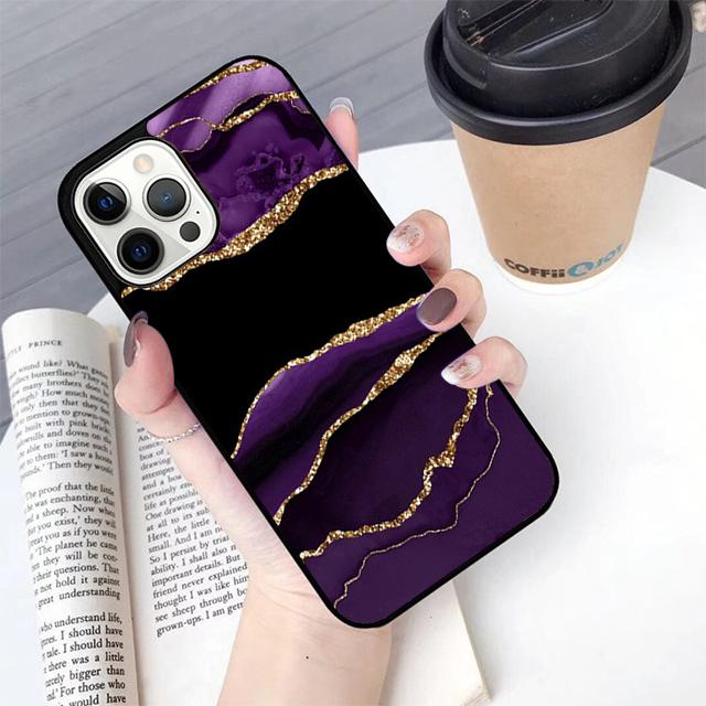 Teal Blue Gold Agate Marble Phone Case For iPhone 17 Air 13 12 14 15 16  Cover For Apple Pro Max Plus Coque