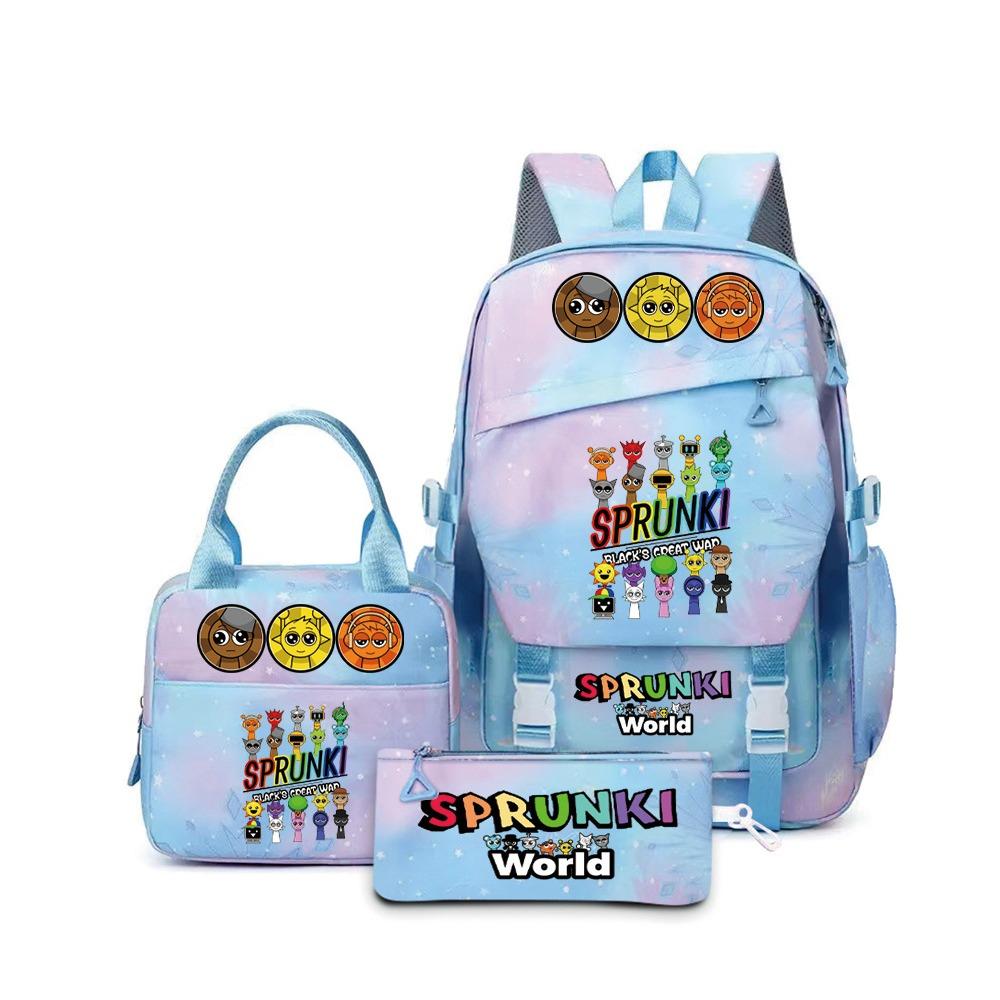 New Rhythm Box Sprunki Music Game Schoolbag Backpack Pencil Case Three-piece Set Student Heat Transfer Backpack D
