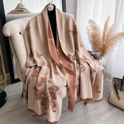 Женский термошарф Butterfly Retro Trend из тенселя и хлопка, двусторонний, двухцветный, модный, шаль, шелковый шарф