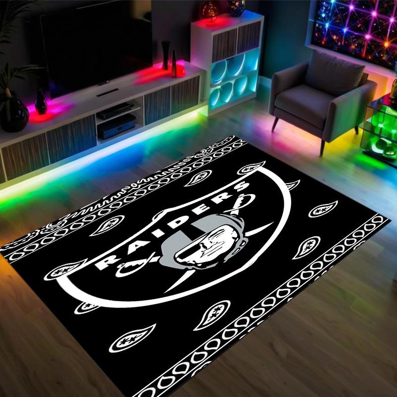 Las Vegas Raiders Design Crystal Velvet Carpet Cozy Non?Slip Printed Rug For Bedroom Living Room Entrance