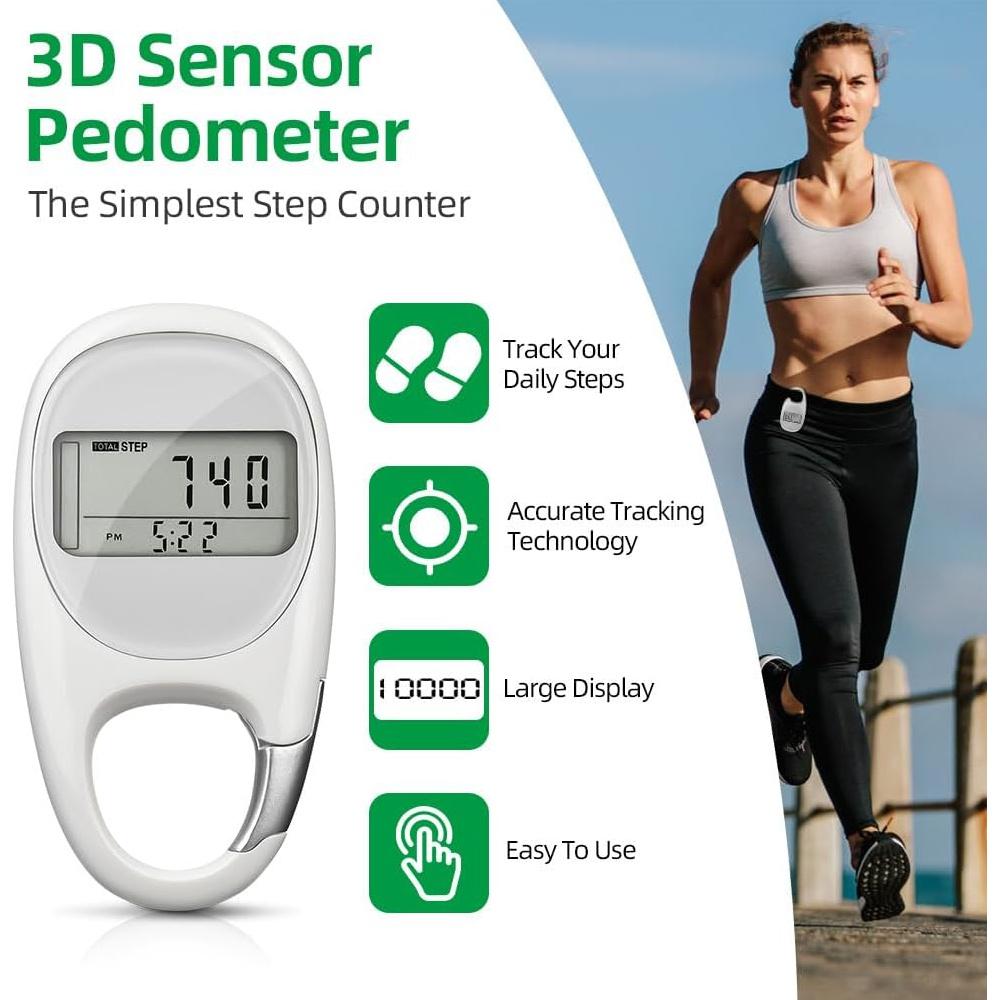 3D Pedometer with Clip, Pedometer for Walking, Large Screen Pedometer, Accurate Pedometer, Calorie Consumption, for Walking, Running, Sports