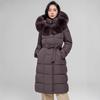 Women's long cotton-padded clothes, winter new large fur collar cotton-padded jacket, slim-fitting hooded, dark coffee color fur collar thickened j