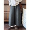 Wide-Leg Pants Women Vintage Plaid Cropped Pants Thick Casual Suit Pants For Winter