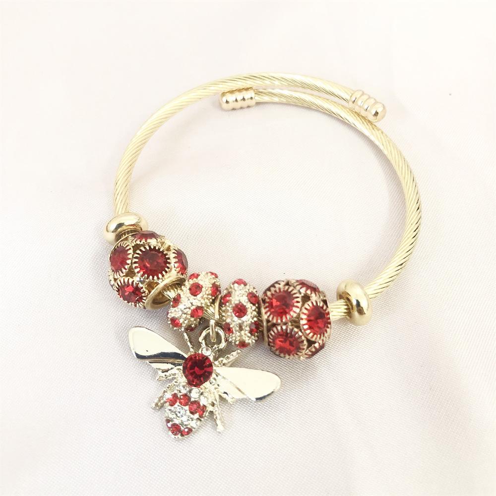 Браслет-подвеска «Пчела» из 18-каратного золота с циркониевыми стразами из титановой нержавеющей стали