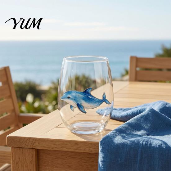 Stylish Nautical Themed Cup Marine Animal Theme Clear Glass Tumbler, Handcrafted Painted Glassware, Creative Iced Coffee Juice Unique Drinking