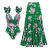 2024 Women's Floral Print One-Piece Swimsuit with Umbrella Skirt - European & American Style