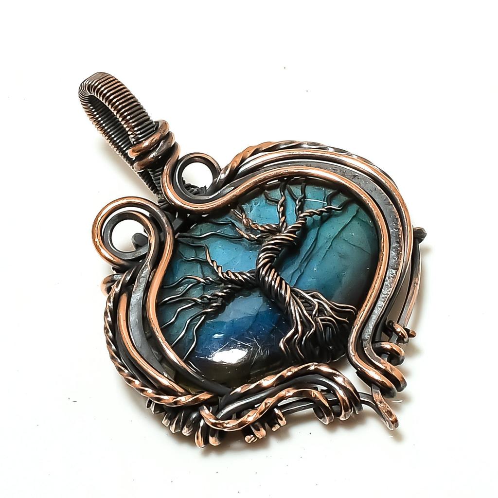 Labradorite 999 Copper Wire Wrapped Pendant, Handmade Gemstone Tree Of Life Pendant Jewelry, Gifts For Wife Brand New Pendant