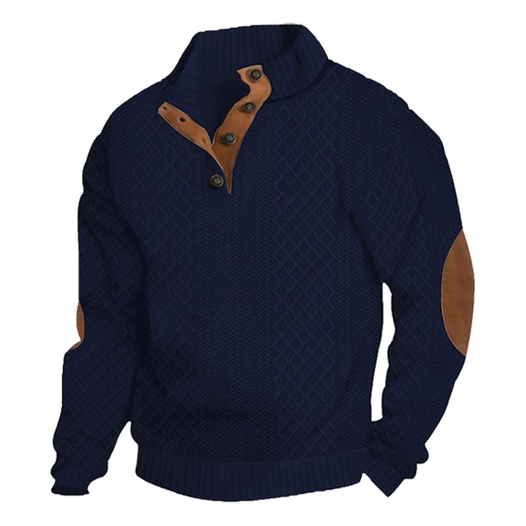 Men's Stand Collar Long Sleeve Sweatshirt Jacquard Knit Pullover Casual Outdoor Top