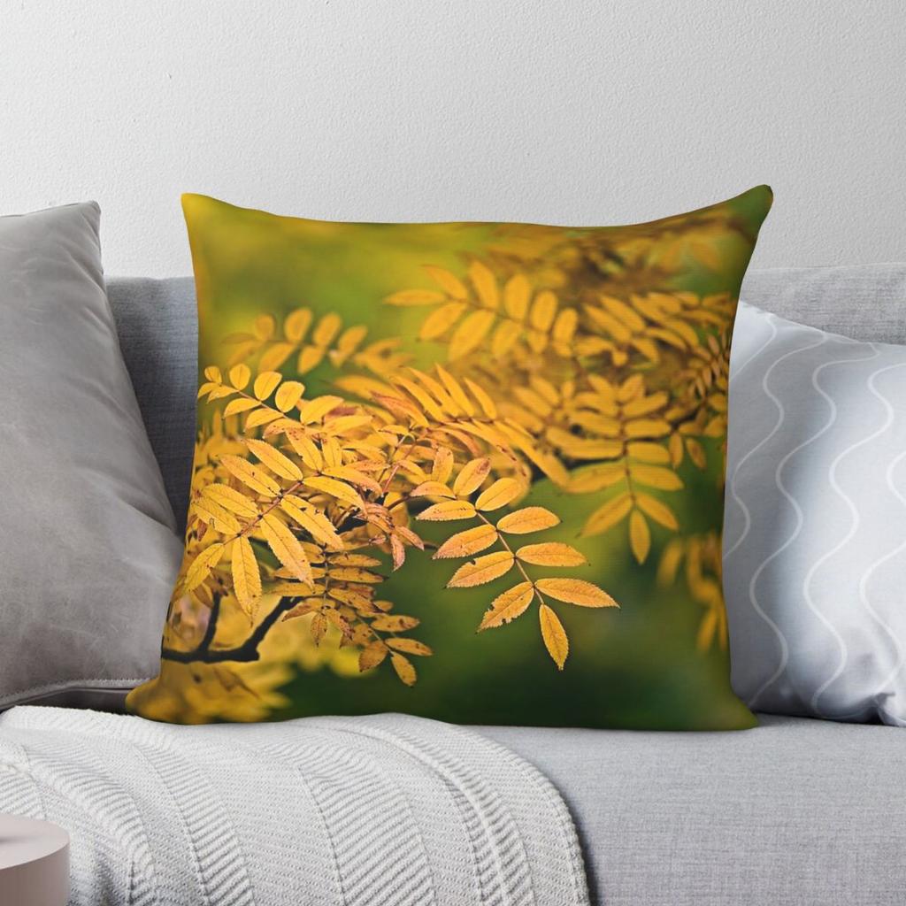 Gold And Green Leaves Pillowcase Polyester Linen Velvet Pattern Zip Decorative Throw Pillow Case Room Cushion Cover x