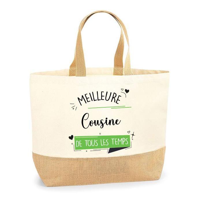 Tote bag - PLANETEE - Cousine Meilleure de tous les temps - Jute naturel - Imprimé exclusif - Fabriqué en France