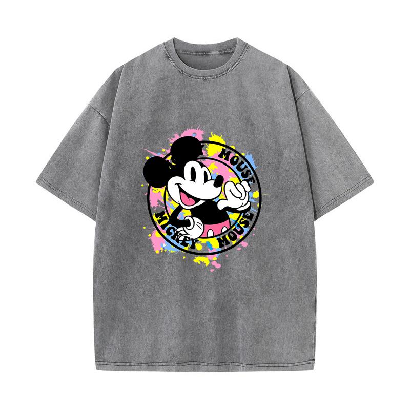 SX-99 MINISO 2026 Summer Vintage Wash Printed Pure Cotton Shoulder Style Men's and Women's Round Neck Short Sleeved Couple T-shirt