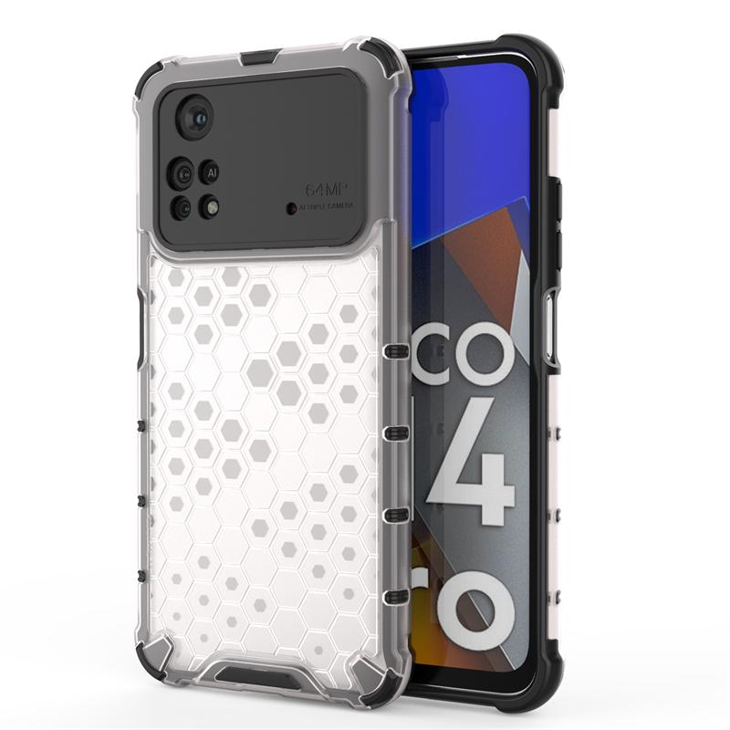 Shockproof Transparent Case For Xiaomi Poco M4 Pro 4G Honeycomb Armor Clear Case For Poco M4 Pro Case Cover For Poco M4 Pro 4G