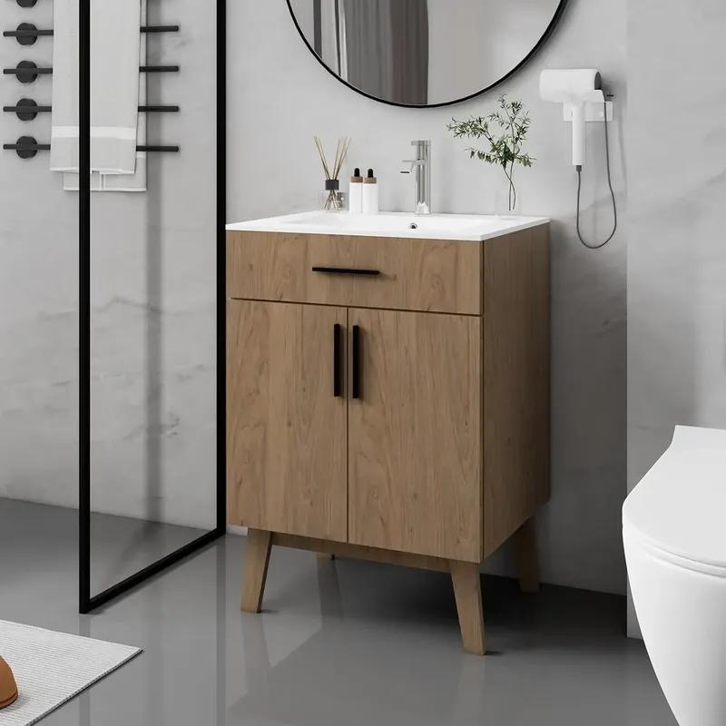24-дюймовая тумба под раковину для ванной комнаты, Комплект тумбы с раковиной, с двумя дверцами шкафа с плавным закрыванием, Современный одинарный комплект шкафов для ванной, Индивидуальный