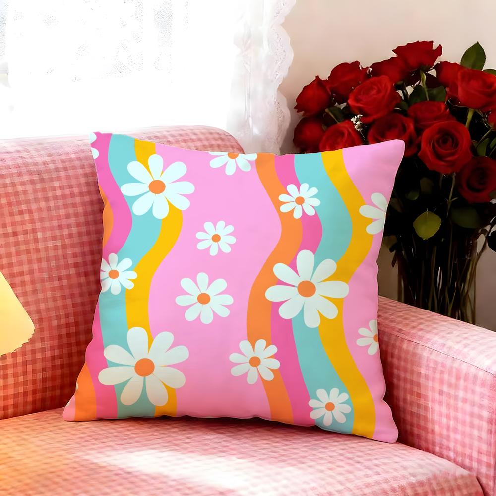 Bright Colorful Daisies Cushion Cover Premium Soft Pillowcase SkinFriendly Breathable MultiPurpose for Home Office Travel