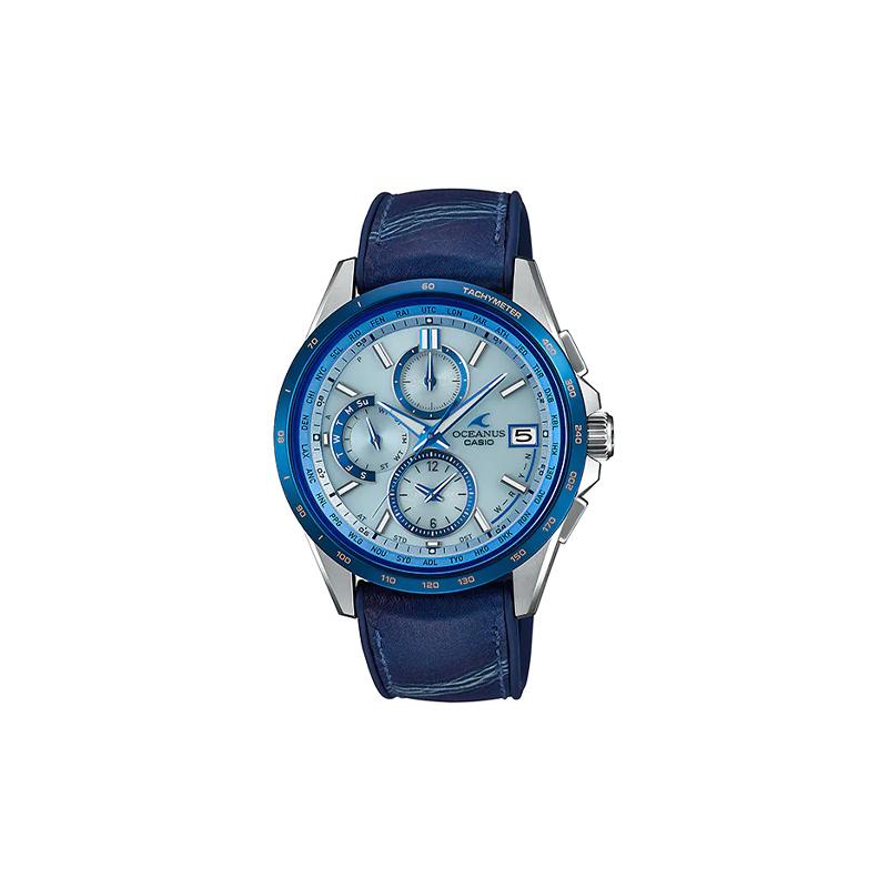 Casio Серия OCEANUS - многофункциональный циферблат-диск, кварцевый механизм, кожаный ремешок, японские и корейские часы, мужские часы, синие OCW-T2600ALB-2AJR