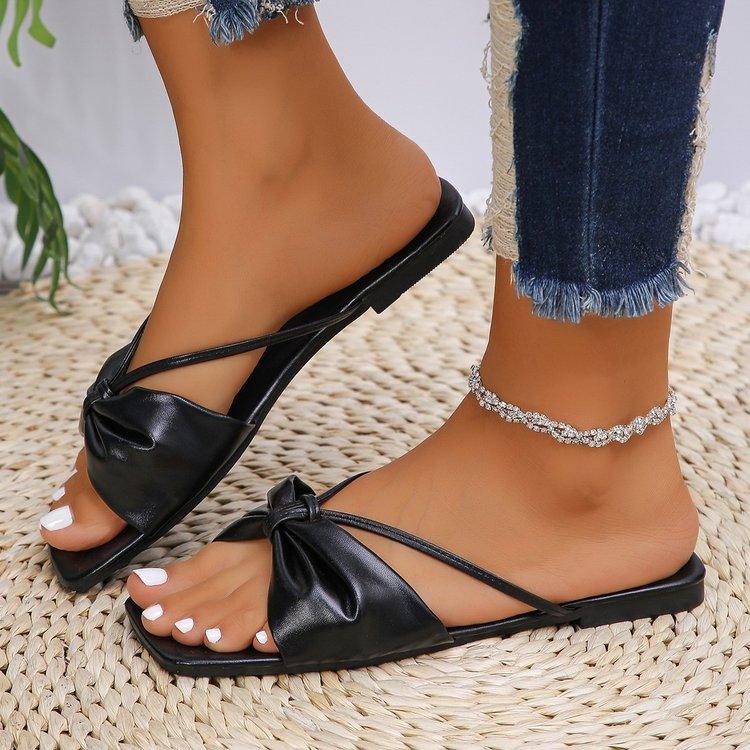 Сандалии импортного производства весна-лето 2025 новые сандалии женская одежда для отдыха на море модные тапочки с бантом на мягкой подошве пляжная обувь