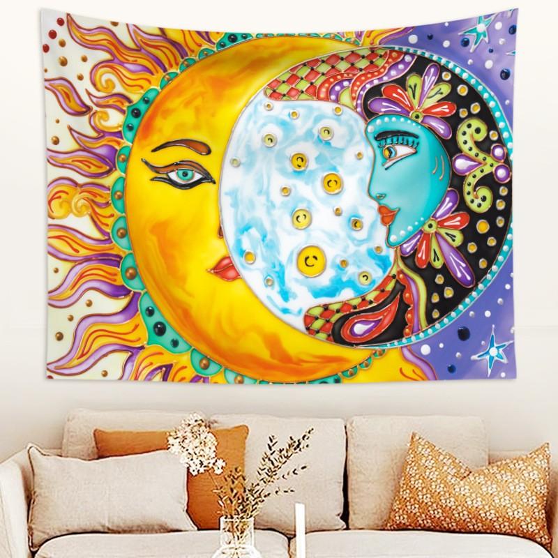 Bohemian Sun Moon Tapestry psychedelic Hippie Aesthetics Wall Hanging Bedroom Living Room Dormitory Home Decoration