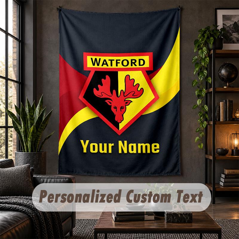 Personalized Wall Tapestry,Watford FC Custom Text, Soft Fabric Wall Art For Indoor Decoration