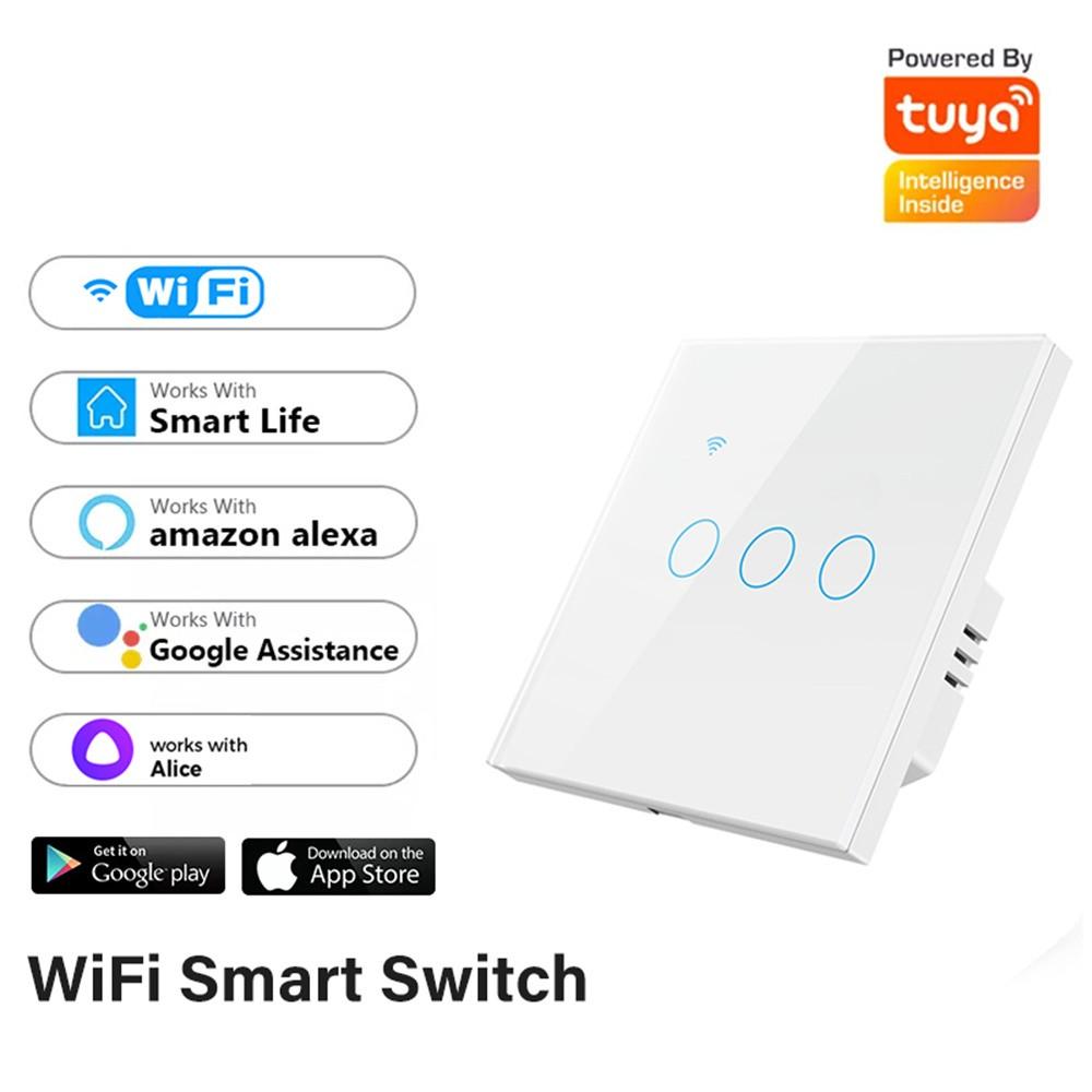 Tuya WiFi Smart Wall Switch EU 4gang Нужен нейтральный провод Сенсорный выключатель Управление умным домом через Smart Life Alexa Google Home