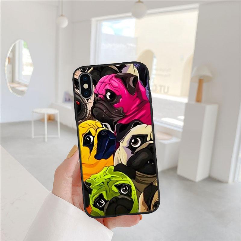 MY6 Cute Pug Dog Soft Shell Phone Case for iPhone 16 15 14 13 12 Pro Max Plus Mini