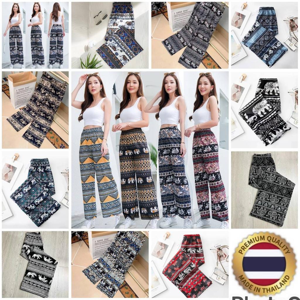 Long Elephant Pants Adjustable Elastic High Waistband Strap Loose Leg Women Print Thailand Casual Streetwear Beach Bohemian Retro Vintage
