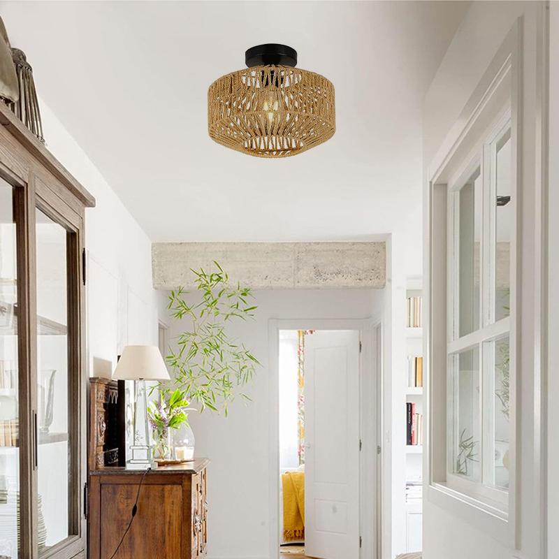 Ручной веревочный плетеный подвесной абажур для прихожей, спальни, кухни, входа, гостиной, защитная сетка для лампочек в стиле ретро