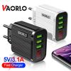 VAORLO Yevropa Ittifoqi Zaryadlash 5V 3.1A Displeyli USB Zaryadlovchi iPhone Zaryadlovchi uchun 3 Portli Tez Zaryadlash Devor Telefon Zaryadlovchi iPhone Samsung Xiaomi uchun USB Adapter