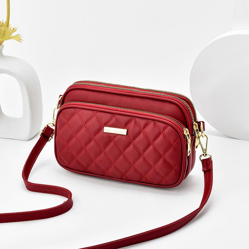 Новые женские сумки на одно плечо с ромбами, трехслойная практичная мягкая кожаная сумка через плечо для поездок на работу