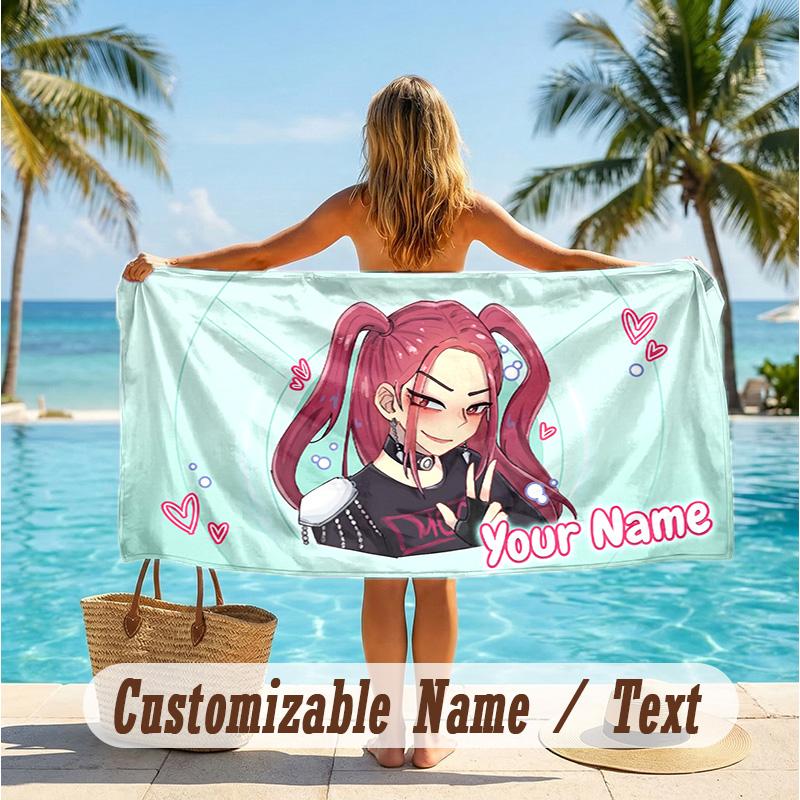 Custom Text Beach Towel, Soft Absorbent Swimming Multi-use TowelKpop Demon Hunters